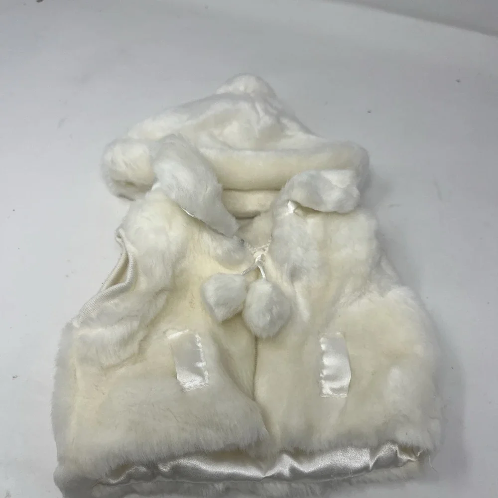 BABW Build A Bear Rare Vintage White Faux Fur Vest Hat Winter Teddy Set